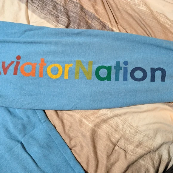 Aviator Nation Set Light Blue Sweatpants And Zip Up Hoodie with Multicolor Logo - Picture 3 of 8